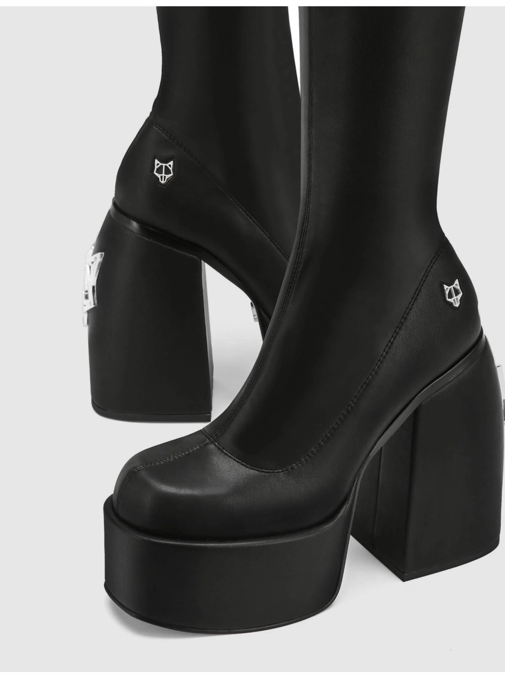 Naked Wolfe Black Platform Block-Heel Ankle Boots